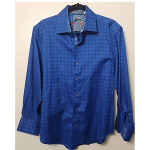 Robert Graham Shirt Mens Large Blue Paisley Floral Flip Cuff Classic Geometric‎